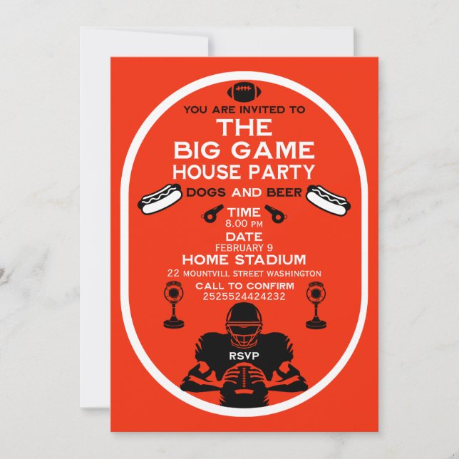 The Big Game Football House Party Invitation (Front)