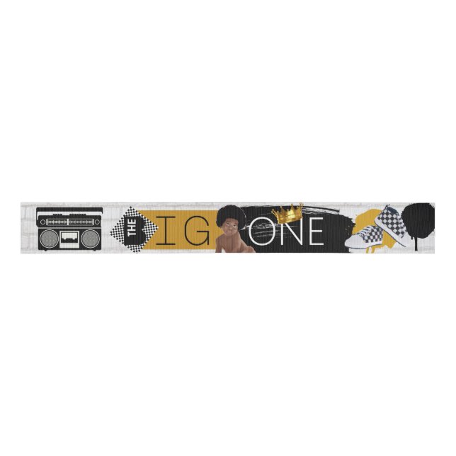 The BIG One| Afro Hip Hop Baby Boy Retro Birthday Grosgrain Ribbon (Front)
