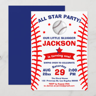 The Big One Baseball All Star Slugger Boy Birthday Invitation