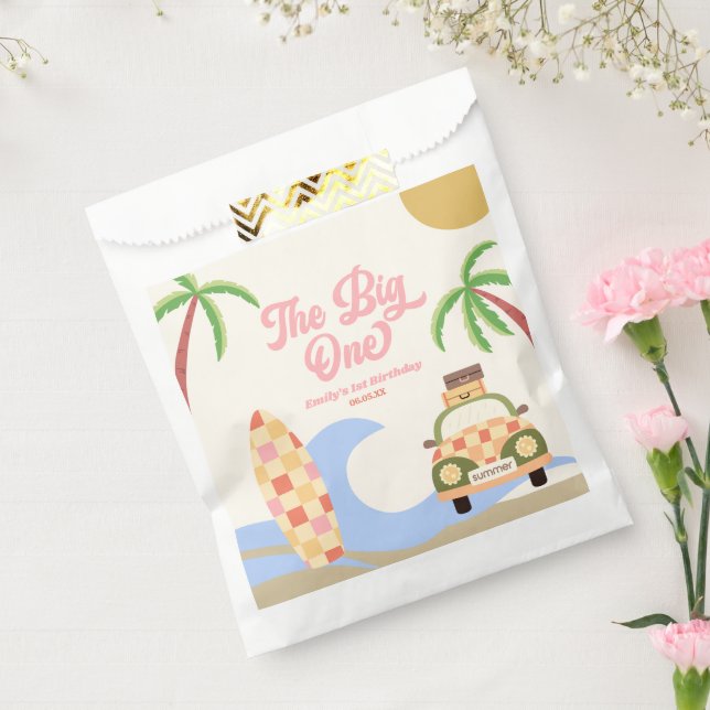 The Big One Beach Surf Pink 1st Birthday Party Favour Bag (Sealed)