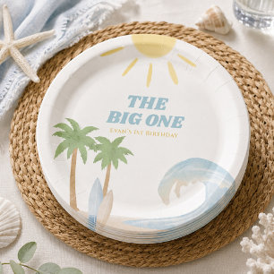 The Big One Beach Surf Summer Watercolor Coastal Paper Plate