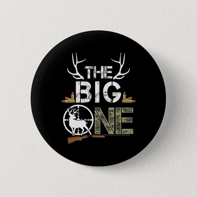 The Big One Birthday Boy Deer Hunter Camouflage 1s 2 Inch Round Button (Front)