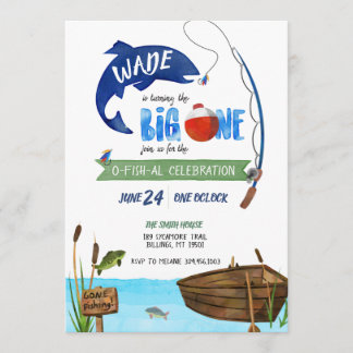 The Big One Boys Fishing Theme Birthday Invitation