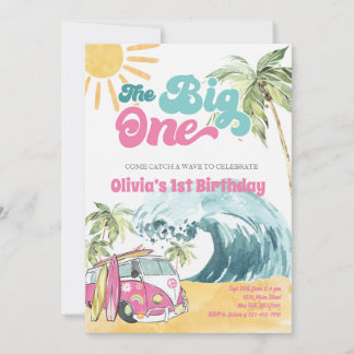 The BIG ONE First Birthday-Beach Surfing Party  In Invitation