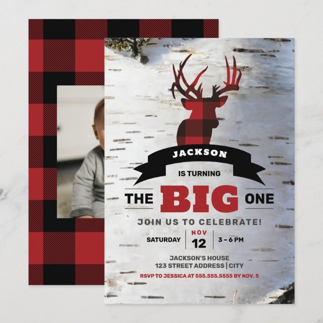 The Big One First Birthday Deer Theme Invite (Front/Back)