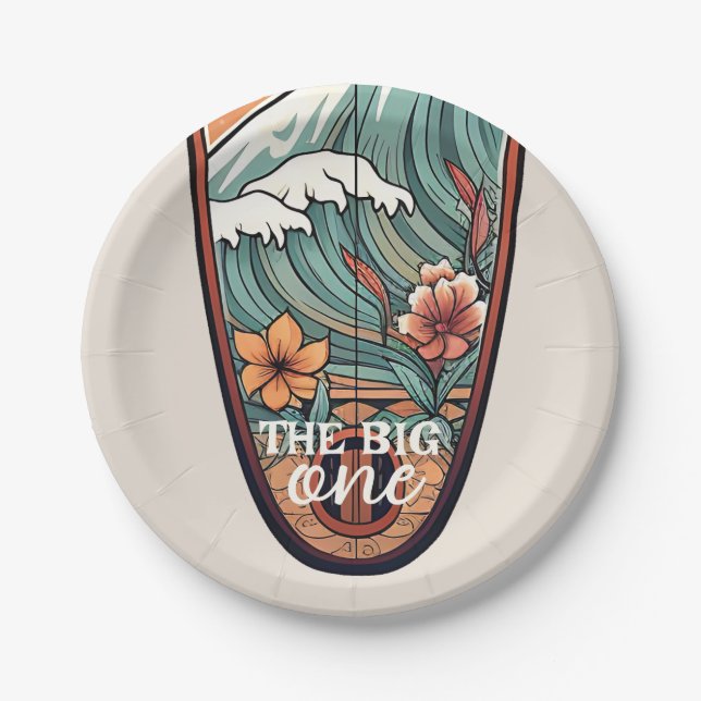 The Big One Hawaiian Surf First Birthday Paper Paper Plate (Front)