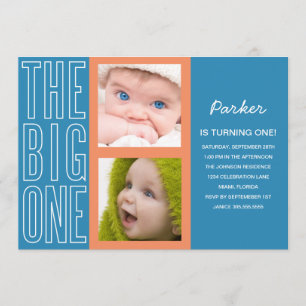 THE BIG ONE IN BLUE  FIRST BIRTHDAY INVITATION