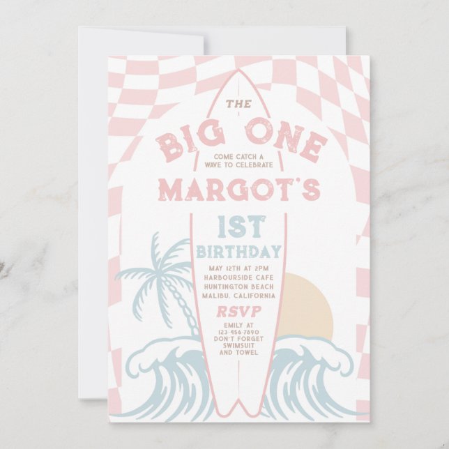 The Big One Modern Surf 1st Birthday Party Invitation (Front)