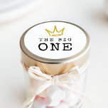 The BIG ONE | Notorious 90's 1st Birthday Party Classic Round Sticker<br><div class="desc">Celebrate your little one whose getting BIGGIE,  BIGGIE BIGGIE! Embrace the 90's hip-hop and rap nostalgia with this unique and fully customizable kids birthday envelope seal or favour stickers – featuring a golden crown and fun rugged typography.</div>