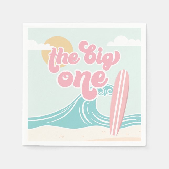The Big One Pink Beach Birthday Napkin (Front)