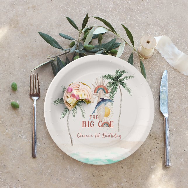The Big One | Retro Summer Surf Birthday Paper Plate (Creator Uploaded)