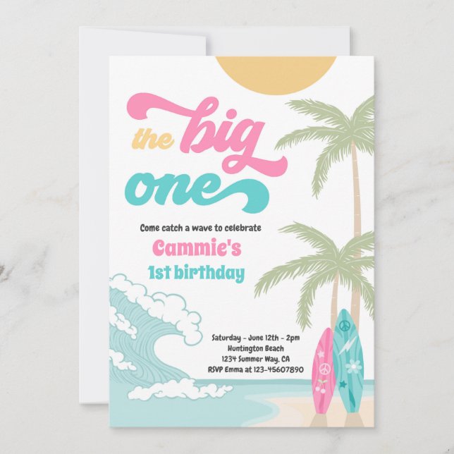 The Big One Retro Surf 1st Birthday Party Invitation (Front)