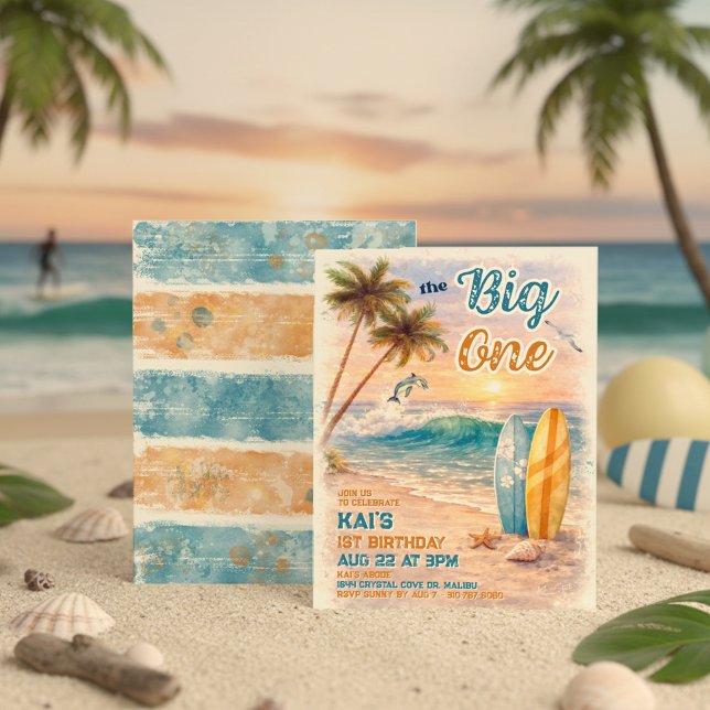 The Big One Retro Surf Beach Birthday  Invitation (Creator Uploaded)