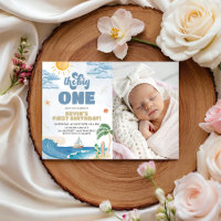 The Big One Retro Surf Photo Birthday Invite
