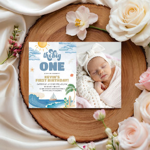 The Big One Retro Surf Photo Birthday Invite