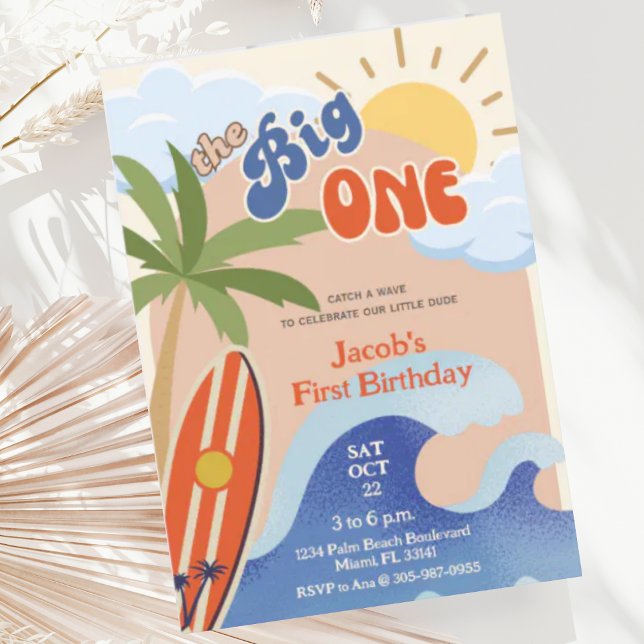 The Big One Rust Retro Surfing First Birthday  Invitation (Creator Uploaded)