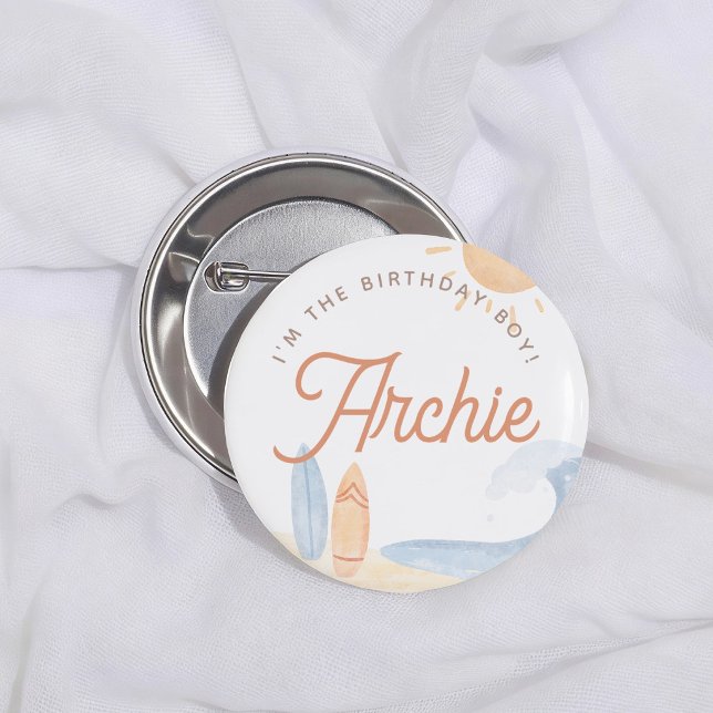 The Big One Surf 1st Birthday Boy 2 Inch Round Button (Creator Uploaded)