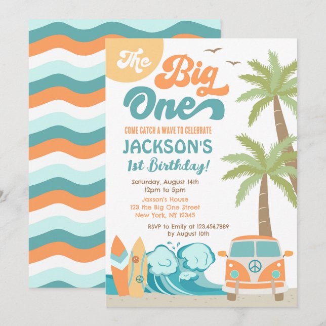The Big One Surf Beach 1st Birthday Invitation (Front/Back)