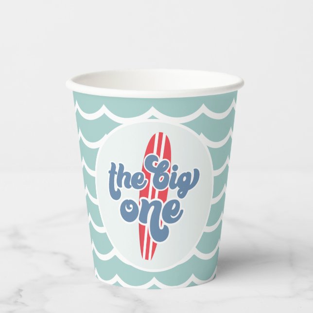 The Big One Surf Beach 1st Birthday Paper Cups (Front)