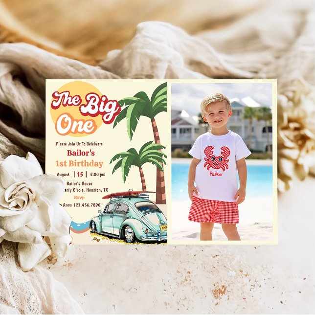 The Big One Surf Beach 1st Birthday Photo Invitation (Creator Uploaded)
