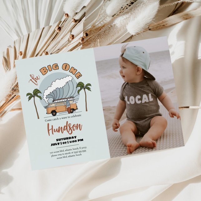 The Big One Surf Birthday Invitation Photo Card (Creator Uploaded)