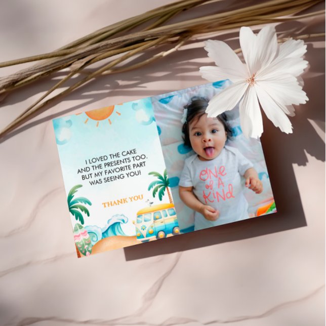 The Big One, Surf Birthday Photo Thank You Card (Creator Uploaded)