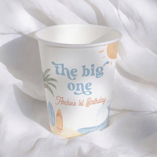 The Big One Surf Boy 1st Birthday Paper Cups (Creator Uploaded)