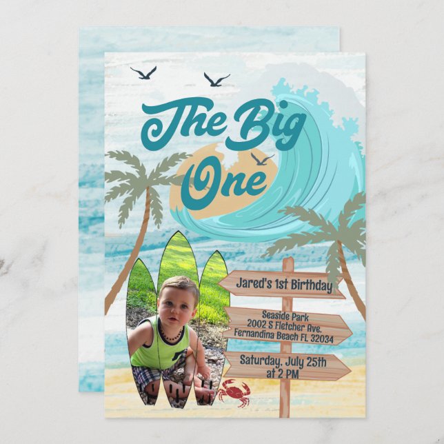 The Big One Surf Custom Photo Big Wave Surfboard Invitation (Front/Back)