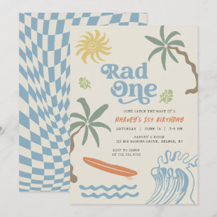 The Big One Surf Retro Little Dude First Birthday Invitation