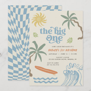 The Big One Surf Retro Little Dude First Birthday Invitation