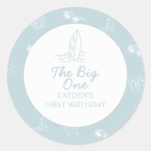 The Big One Surfboard beach doodle First Birthday Classic Round Sticker
