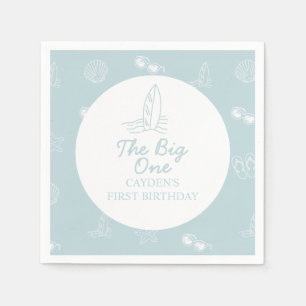 The Big One Surfboard beach doodle First Birthday Napkin