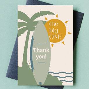 "The big ONE" Surfboard Ocean 1st Birthday Party Thank You Card