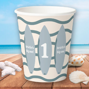 "The big ONE" surfboard ocean first birthday party Paper Cups
