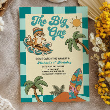 The Big One Surfer Cat Chequered 1st Birthday