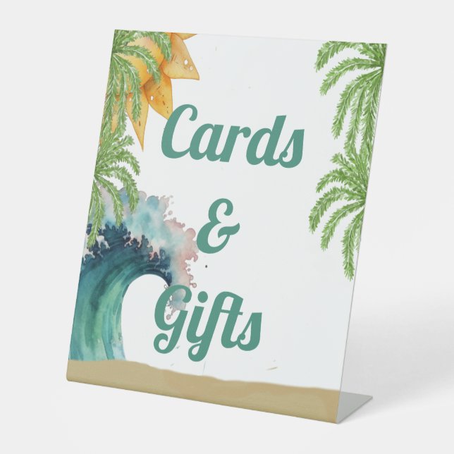 The Big One Surfer Themed 1st Birthday Favours Pedestal Sign (Front)