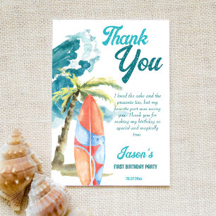 The big one surfing retro beach party thank you card