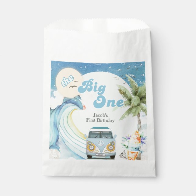 The Big One Surfing Retro First Birthday Party Favour Bag (Front)