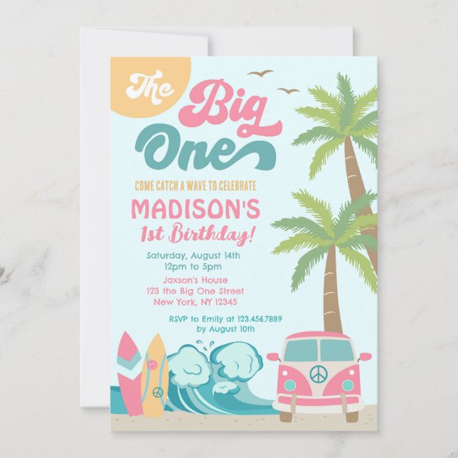 The Big One Surfs up Surf 1st Birthday Invitation (Front)