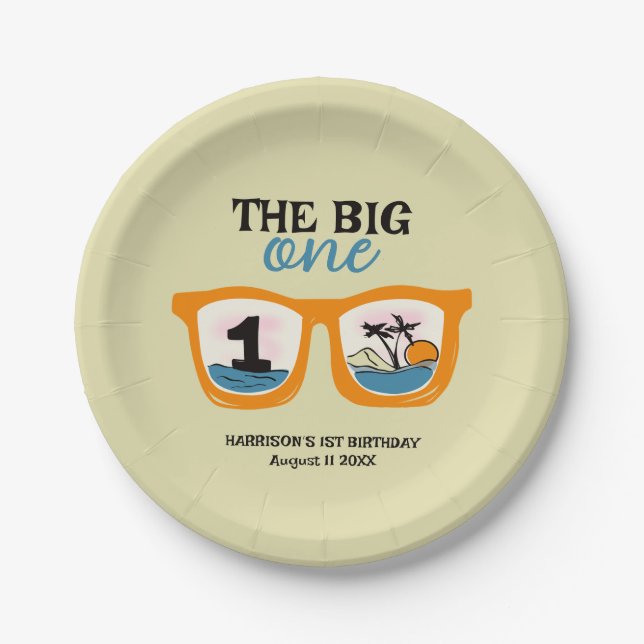 The Big One Tropical Beach First Birthday Paper Plate (Front)
