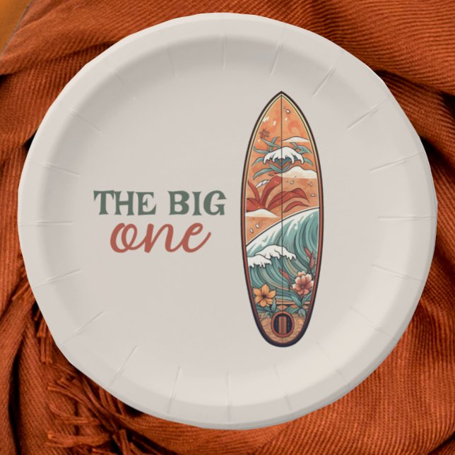 The Big One Tropical Hawaiian Surf Birthday Paper Plate (Creator Uploaded)