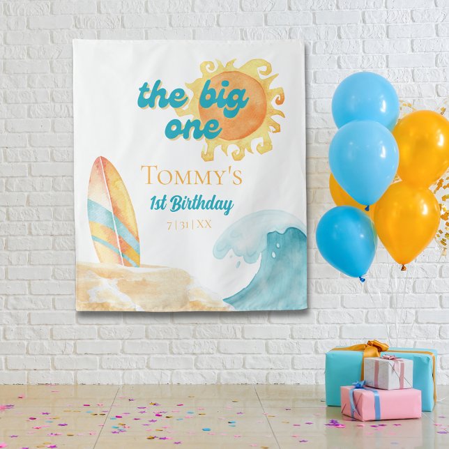 The Big One Watercolor Beach 1st Birthday Backdrop Tapestry (The Big One Watercolor Beach 1st Birthday Backdrop)