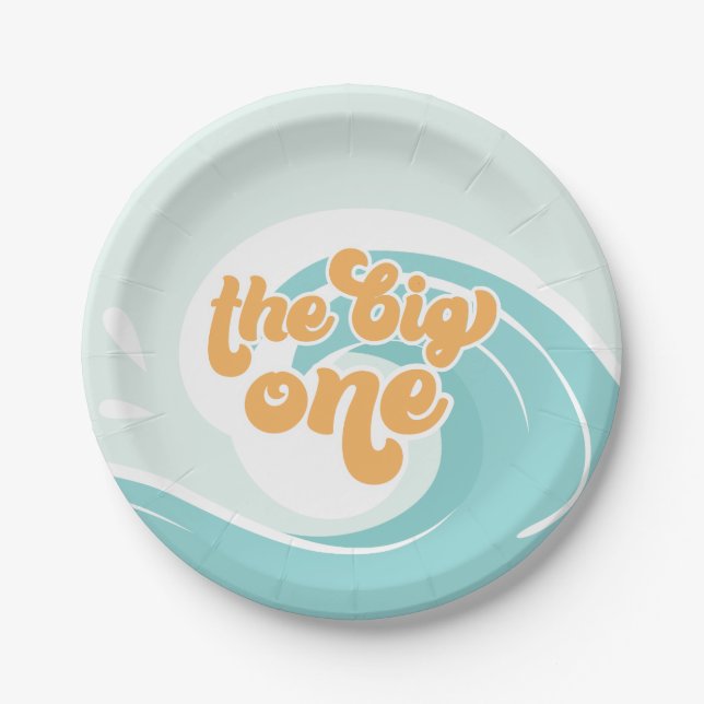 The Big One Wave Beach Birthday Paper Plates (Front)