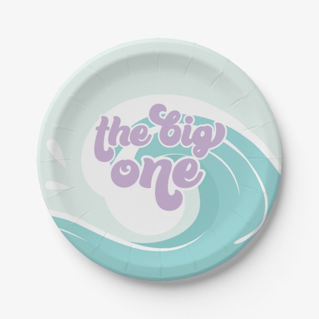 The Big One Wave Beach Birthday Paper Plates (Front)