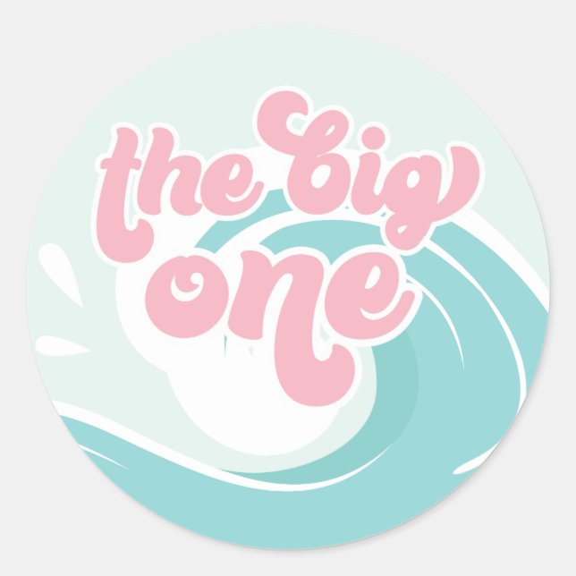The Big One Wave Pink Beach Birthday Classic Round Sticker (Front)