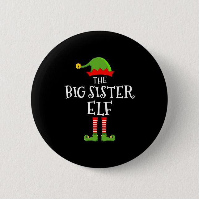 The Big Sister Elf Funny Christmas Matching Family 2 Inch Round Button (Front)