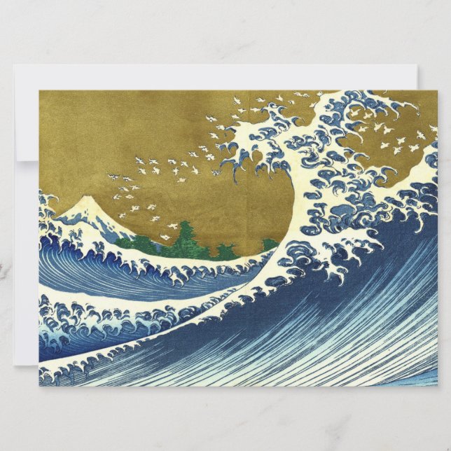 The Big Wave (Blue and Gold Japanese Art, Hokusai) Card (Front)