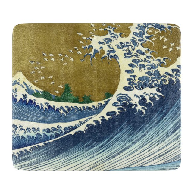 The Big Wave (Blue and Gold Japanese Art, Hokusai) Cutting Board (Front)