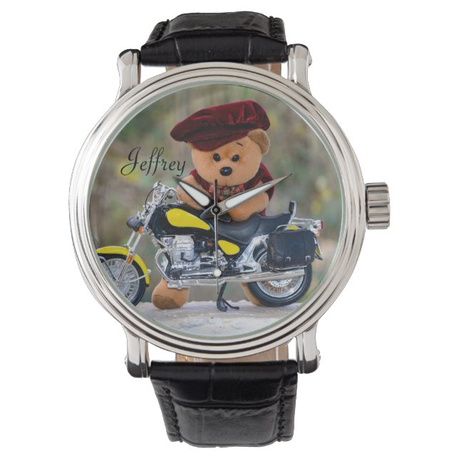 The Biker's Teddy   - with your name  - Watch (Front)
