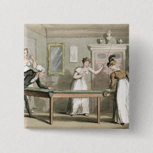 The Billiard Table, from 'The Tour of Dr Syntax in 2 Inch Square Button
